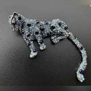 Blue & Silver Leopard Brooch